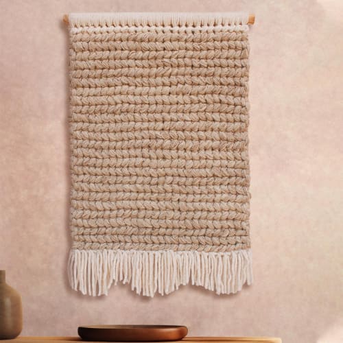 handcrafted Wool Wall Hanging, Neutral Boho Textured Decor | Wall Hangings by Swiflo