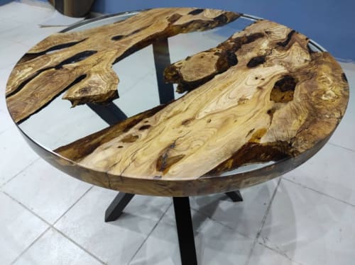 Custom Order 36" Diameter- Round Olive Wood Clear Epoxy | Dining Table in Tables by LuxuryEpoxyFurniture