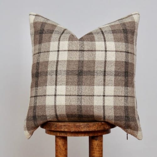 Brown-Grey & Black Wool Blend Plaid Pillow 20x20 | Pillows by Vantage Design
