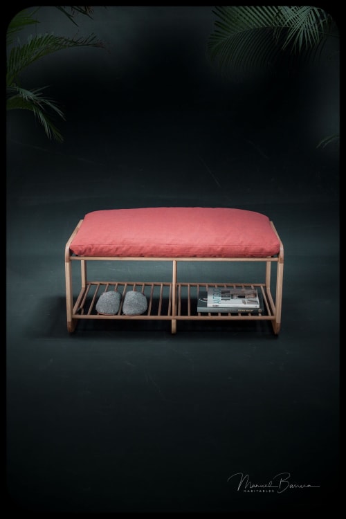 Bench in Oak or Walnut 70s Style Japanese