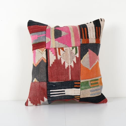 Handmade Patchwork Square Kilim Rug Pillow Cover, Vintage Fa | Pillows by Vintage Pillows Store