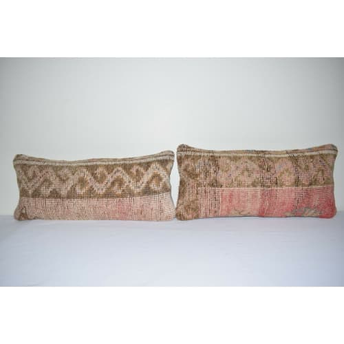 Set of Two Distressed Turkish Oushak Rug Pillow Cover | Linens & Bedding by Vintage Pillows Store