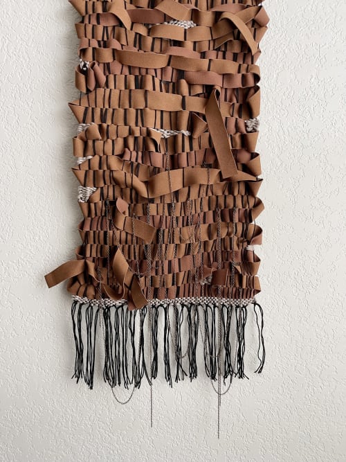 CUSTOM Suede and Chain Woven Wall Hanging | Mixed Media by Mpwovenn Fiber Art by Mindy Pantuso