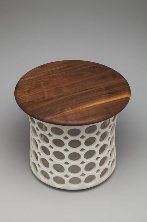 Small Stout Hourglass Openwork Table with Walnut Top | Side Table in Tables by Lynne Meade