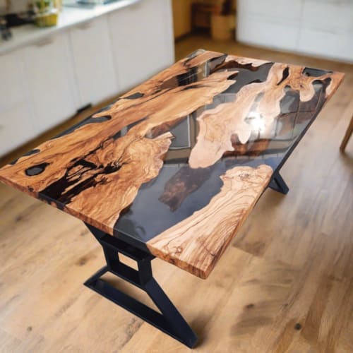 Custom Live Edge Epoxy Resin Dining Table | Tables by Ironscustomwood