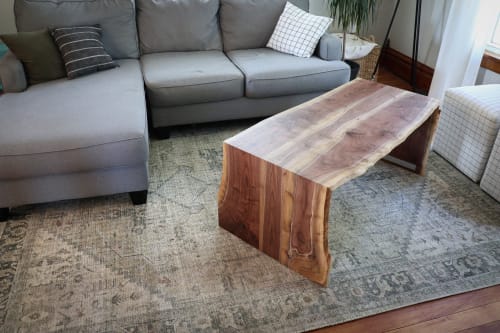 Solid Walnut Wood Double Waterfall Ottoman Coffee Table | Tables by Hazel Oak Farms