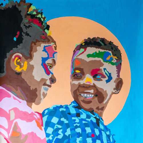 Bana ba thabile (The children are happy) by Donald Masoga | Drawings by Hae Art Collective LLC
