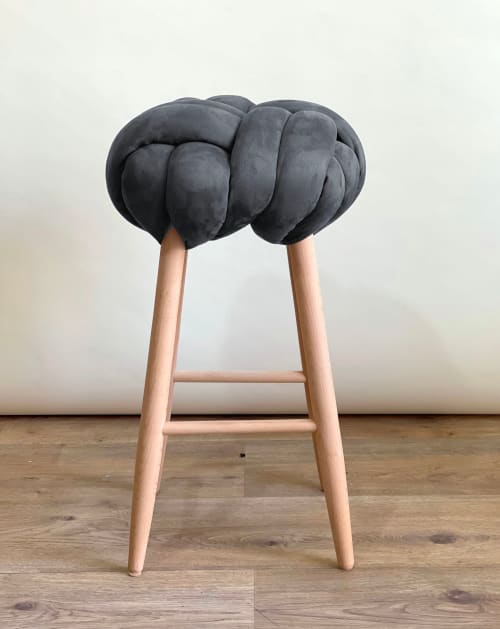 Graphite Vegan Suede Knot Bar Stool | Chairs by Knots Studio