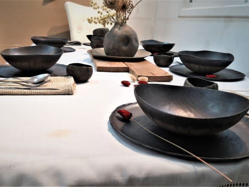 Unique Handmade Black Ceramic 20-Piece Dinnerware Set | Plate in Dinnerware by YomYomceramic