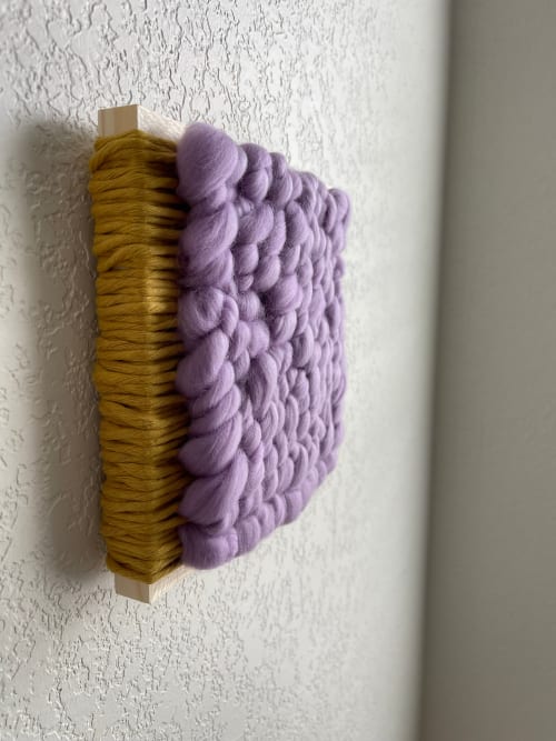 Woven Tile- Fluff-Lavendar and Mustard | Wall Sculpture in Wall Hangings by Mpwovenn Fiber Art by Mindy Pantuso