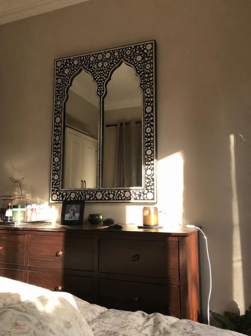 Bone Inlay Mirror Moroccan Arch Wall Mirror Bathroom Vanity Decor | Decorative Objects by IKKAZA