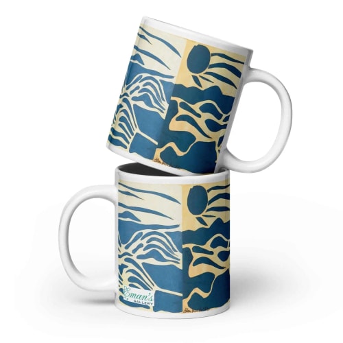 Coffee Mug - Blue Airwaves - Minimalist Abstract Ocean | Work by Eman's Gallery