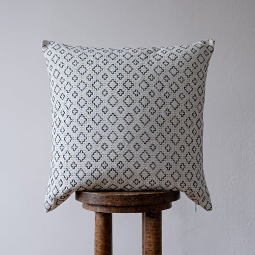 White and Navy Diamond Cross Motif Pillow 20x20 | Pillows by Vantage Design