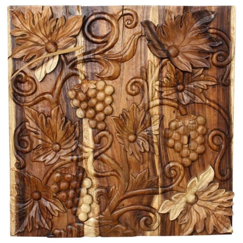 Haussmann® Wood Wall Panel Grapes 3D 30 x 30 in H Clear | Engraving in Art & Wall Decor by Haussmann®