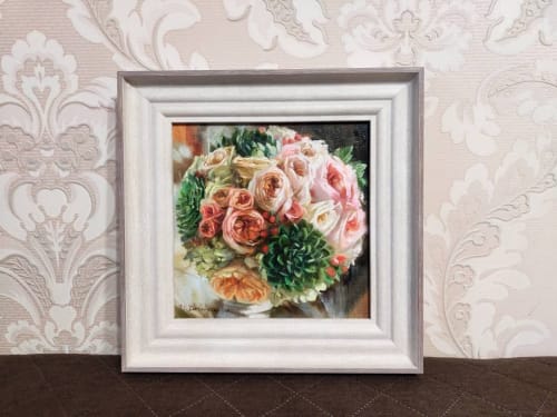 Bridal flowers bouquet art canvas painting original, Custom | Oil And Acrylic Painting in Paintings by Natart