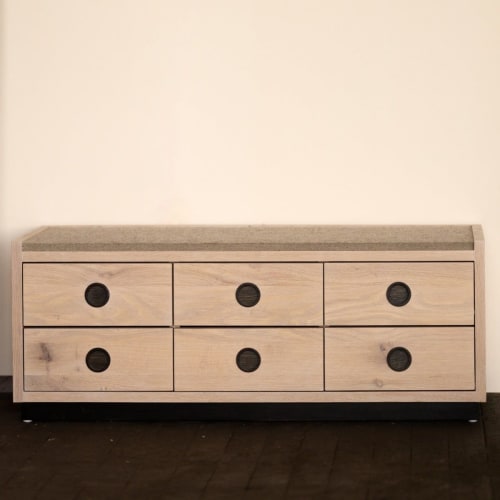Wood and Felt Bench and Storage | Bank Storage Bench | Storage by Alabama Sawyer