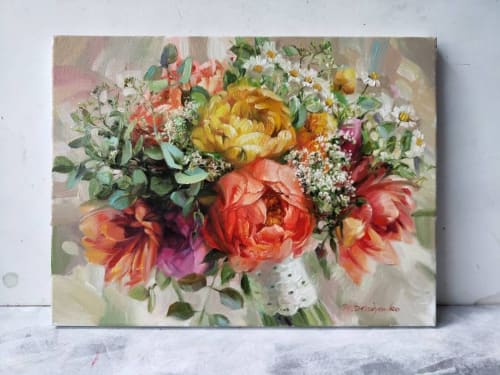Bridal flowers portraits painting canvas original art | Oil And Acrylic Painting in Paintings by Natart
