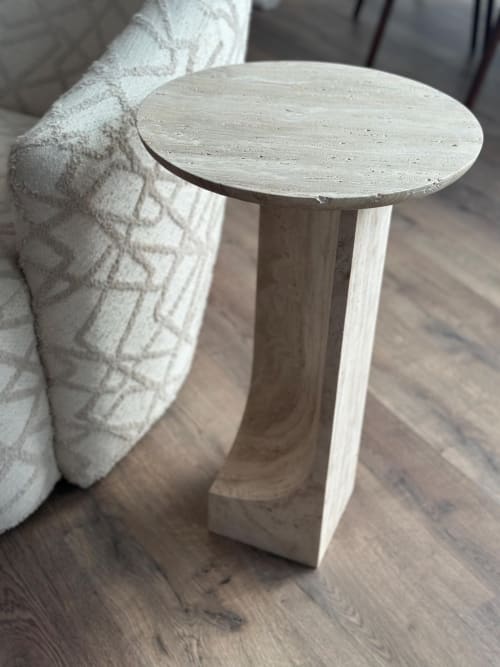 Handmade Travertine Side Table: Custom Marble Coffee Table | Tables by AEGEAN MARBLE ARTISAN ATELIER
