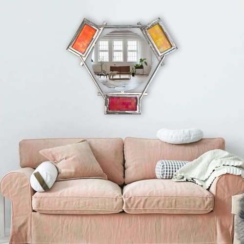 Hexagon Floating Mirror With Iridescent Glass | Decorative Objects by Sand & Iron