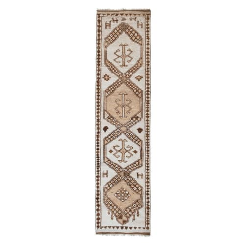 Natural White Herki Turkish Hand-Knotted Runner 2'9" X 11'6" | Rugs by Vintage Pillows Store