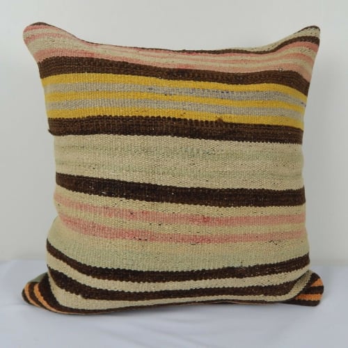 Vintage Faded Color Striped Turkish Kilim Pillow | Pillows by Vintage Pillows Store