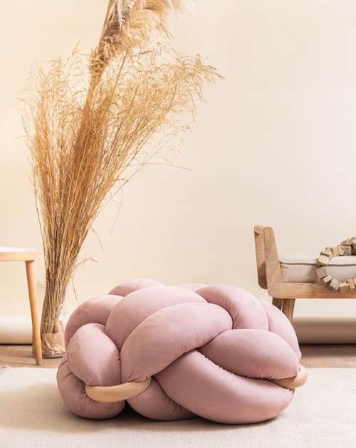 (L) Rose Pink Vegan Suede Knot Floor Cushion | Pillows by Knots Studio
