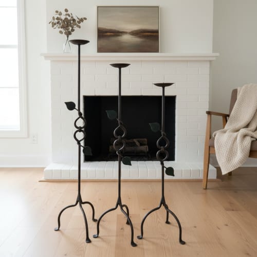Hand Forged Iron Candelabra Set of 3 (80-90-100cm) | Decorative Objects by Edecra