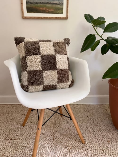 20” x 20” Checkered Shearling Sheepskin Pillow | Pillows by East Perry