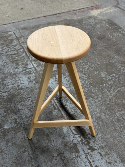 Solid Wood Three Legged Bar Stool: Modern Stool, USA made | Chairs by Marco Bogazzi