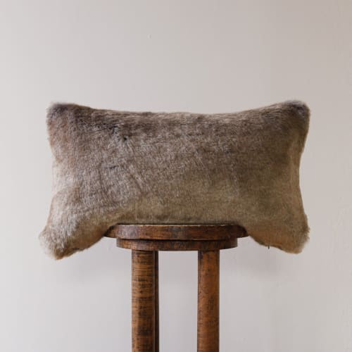 Brown Faux Fur with Grey Undertone Lumbar Pillow 12x22 | Pillows by Vantage Design