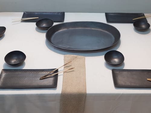 Complete Black Ceramic Dinnerware Set for 6 - 13 Piece | Dinnerware by YomYomceramic