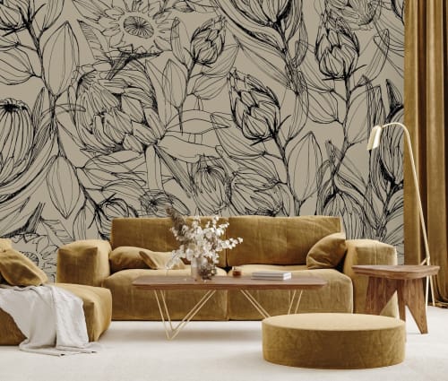 Black Contours Protea Wallpaper | Wall Treatments by uniQstiQ