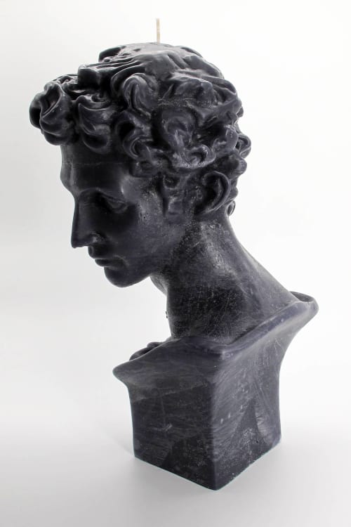 Black Hermes XL Greek God Head Candle - Roman Bust Figure | Decorative Objects by Agora Home
