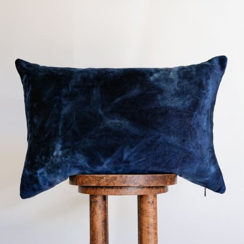 Navy Velvet with White Tie Dye Lumbar Pillow 16x24 | Pillows by Vantage Design