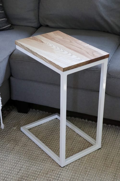 Solid Ash Wood & White Metal C Table with Walnut Stain | Side Table in Tables by Hazel Oak Farms