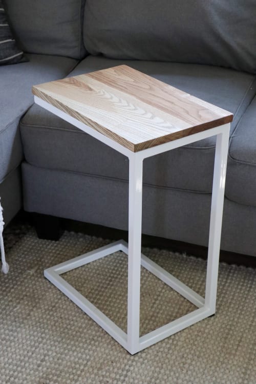 Solid Ash Wood & White Metal C Table with Walnut Stain | Furniture by Hazel Oak Farms