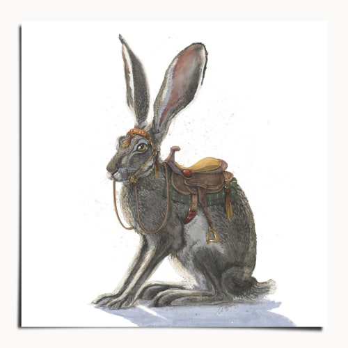 Galloping Hare Watercolour Print, Running Rabbit Wall Art, Equestrian Animal Painting | Prints in Paintings by The Ugly Cat Studio