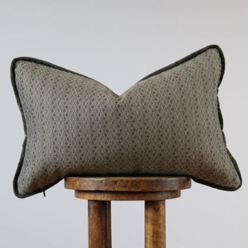 Woven Diamond with Velvet Flange Lumbar Pillow 14x22 | Pillows by Vantage Design