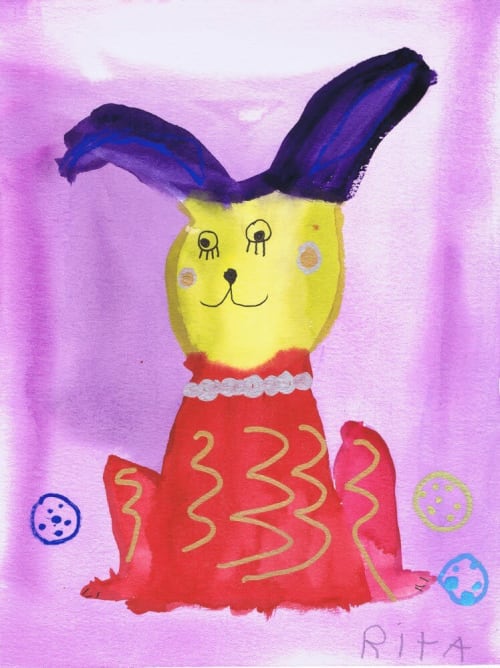 Fancy Bunny - Original Watercolor | Watercolor Painting in Paintings by Rita Winkler - "My Art, My Shop" (original watercolors by artist with Down syndrome)