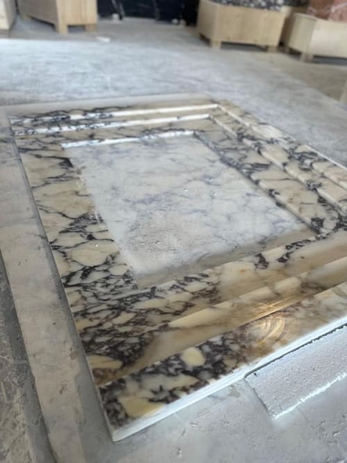 Hand Carved Calacatta Viola Marble Fireplace Mantel - Custom Order | Fireplaces by AEGEAN MARBLE ARTISAN ATELIER