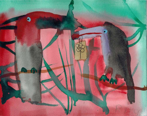 Toucans with Gift - Original Watercolor | Watercolor Painting in Paintings by Rita Winkler - "My Art, My Shop" (original watercolors by artist with Down syndrome)