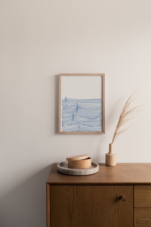 Simple Blue Line Drawing, Ocean Art Print | Paintings by Carissa Tanton