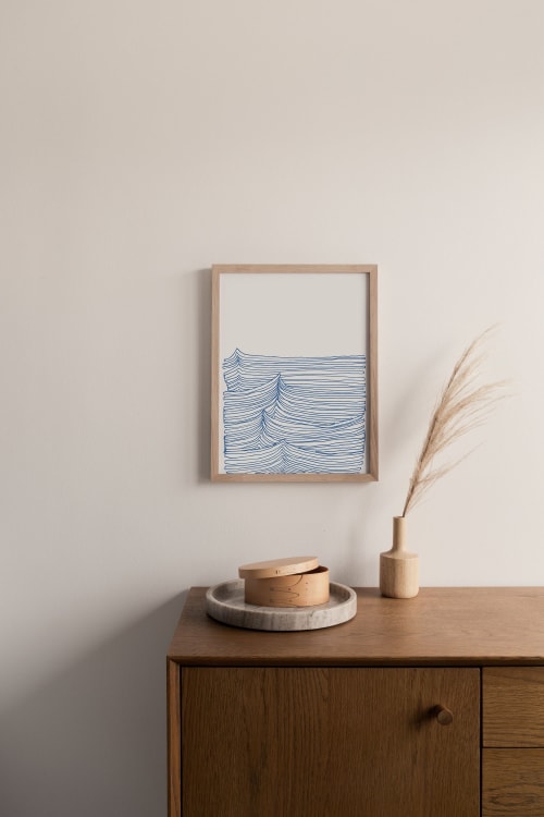 Simple Blue Line Drawing, Ocean Art Print