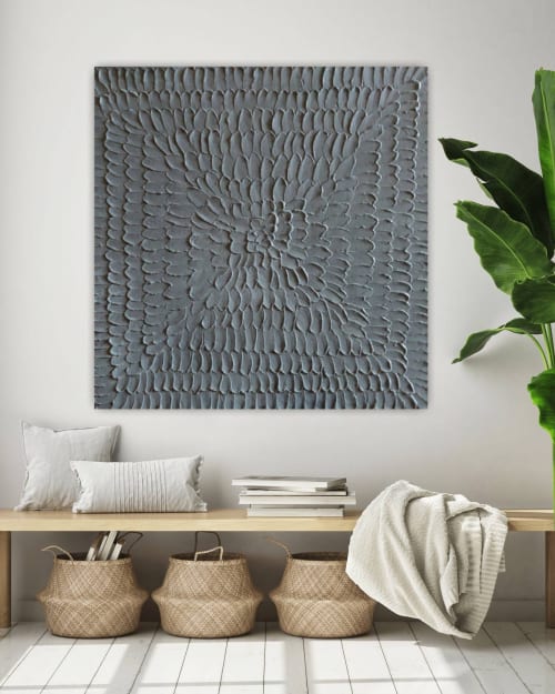 Large dark gray heavy textured 3d wall art acrylic plaster | Oil And Acrylic Painting in Paintings by Berez Art