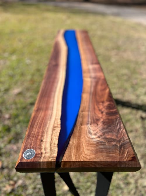 Black Walnut & Translucent Blue Epoxy River Console Table | Tables by Pelican State Woodworks