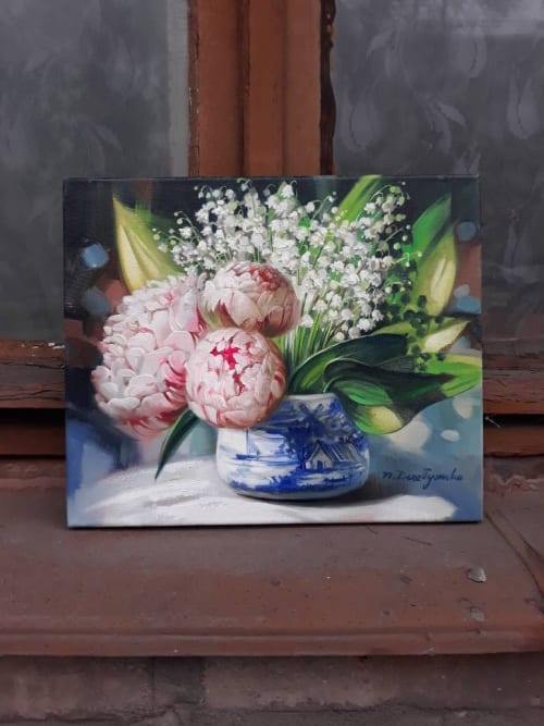 Lily of the valley original art, Peonies oil painting | Oil And Acrylic Painting in Paintings by Natart