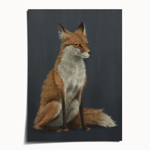 Moody Fox Art Print, Midnight Blue Woodland Wall Art | Prints in Paintings by The Ugly Cat Studio