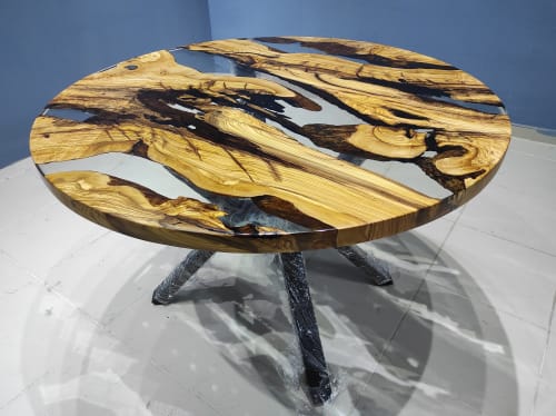 Round Olive Wood Clear Epoxy Dining Table, Custom 52" Round | Tables by LuxuryEpoxyFurniture