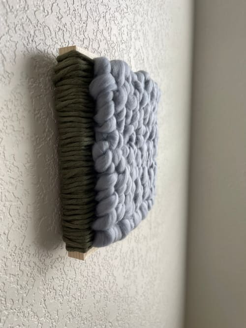 Woven Tile- Fluff-Light blue and Green | Wall Sculpture in Wall Hangings by Mpwovenn Fiber Art by Mindy Pantuso