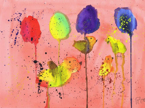 Chicks and Eggs - Original Watercolor | Watercolor Painting in Paintings by Rita Winkler - "My Art, My Shop" (original watercolors by artist with Down syndrome)